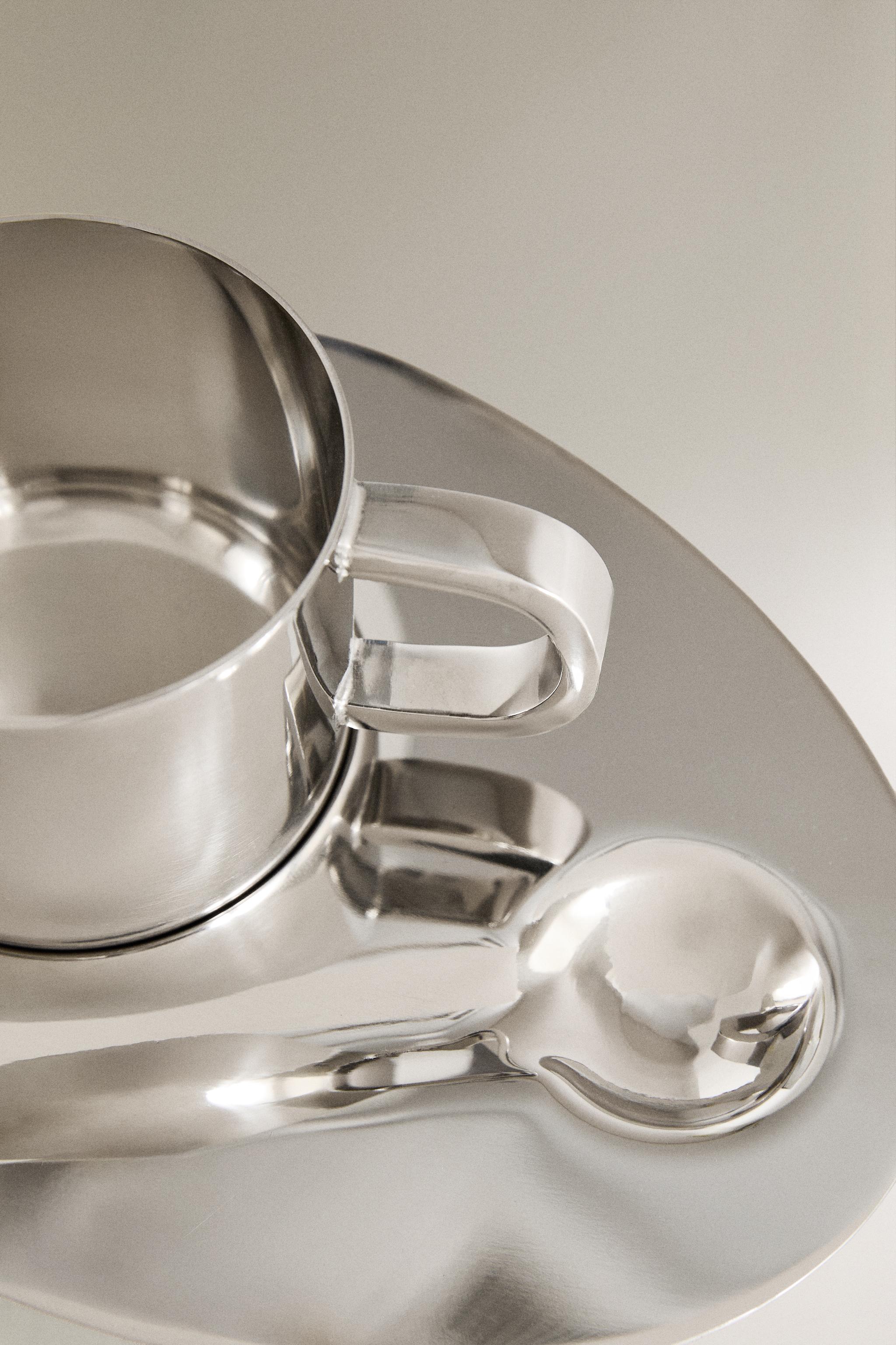 STEEL MUG, SPOON AND TRAY SET